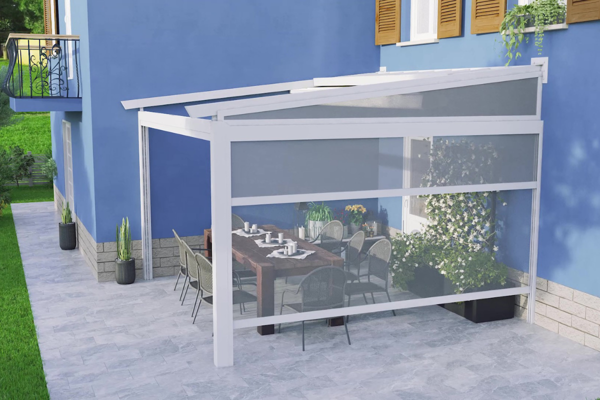 Pergola con tende a doppio rullo